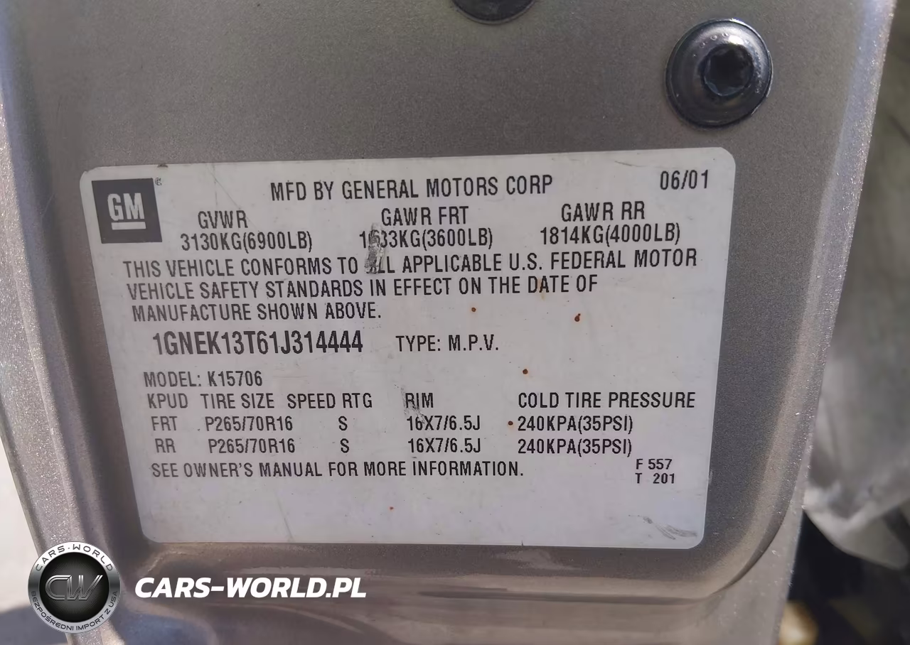 2001 Chevrolet Tahoe Lt VIN:1GNEK13T61J314444 - 9