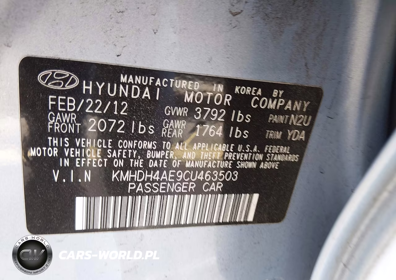 2012 Hyundai Elantra Gls VIN:KMHDH4AE9CU463503 - 9