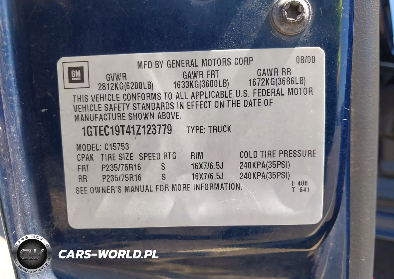 2001 GMC Sierra 1500 Sle VIN:1GTEC19T41Z123779 - 9
