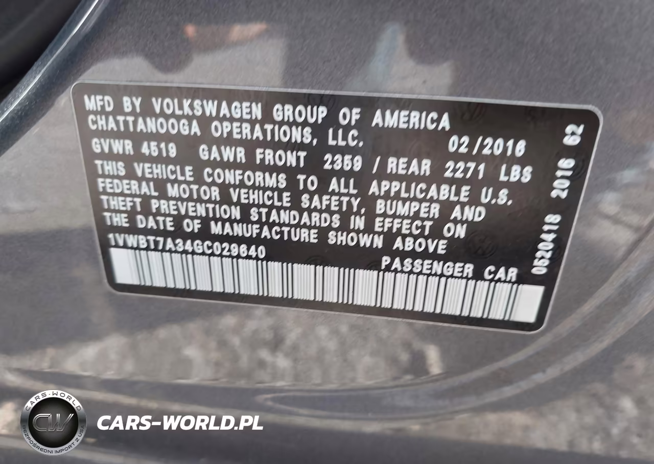 2016 Volkswagen Passat 1.8T Se VIN:1VWBT7A34GC029640 - 9