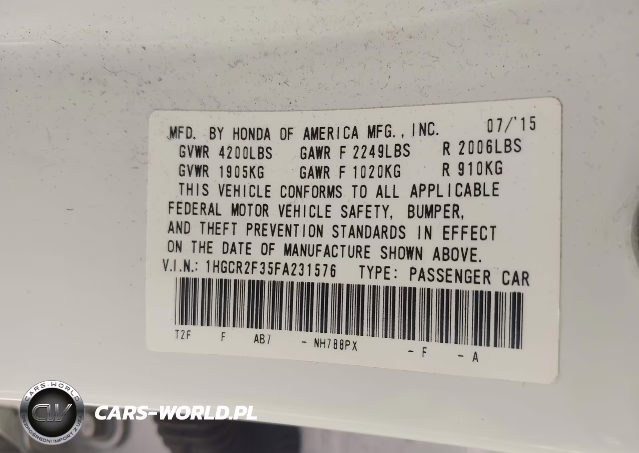 2015 Honda Accord Lx VIN:1HGCR2F35FA231576 - 9