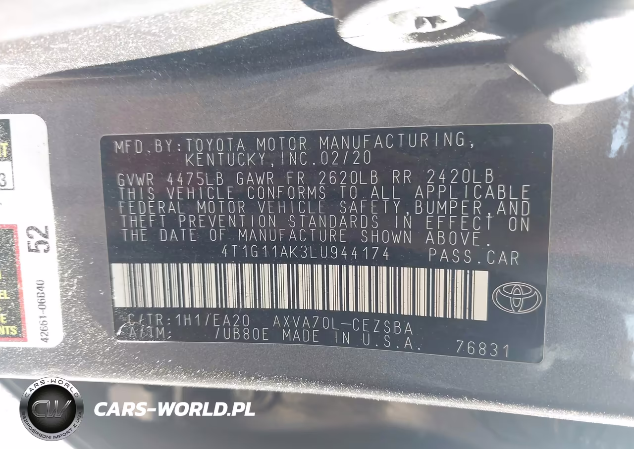 2020 Toyota Camry Se VIN:4T1G11AK3LU944174 - 9