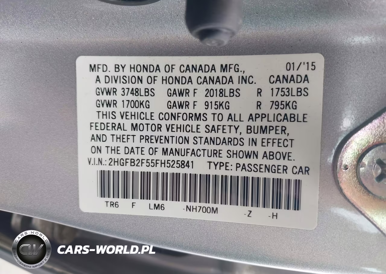 2015 Honda Civic Lx VIN:2HGFB2F55FH525841 - 9