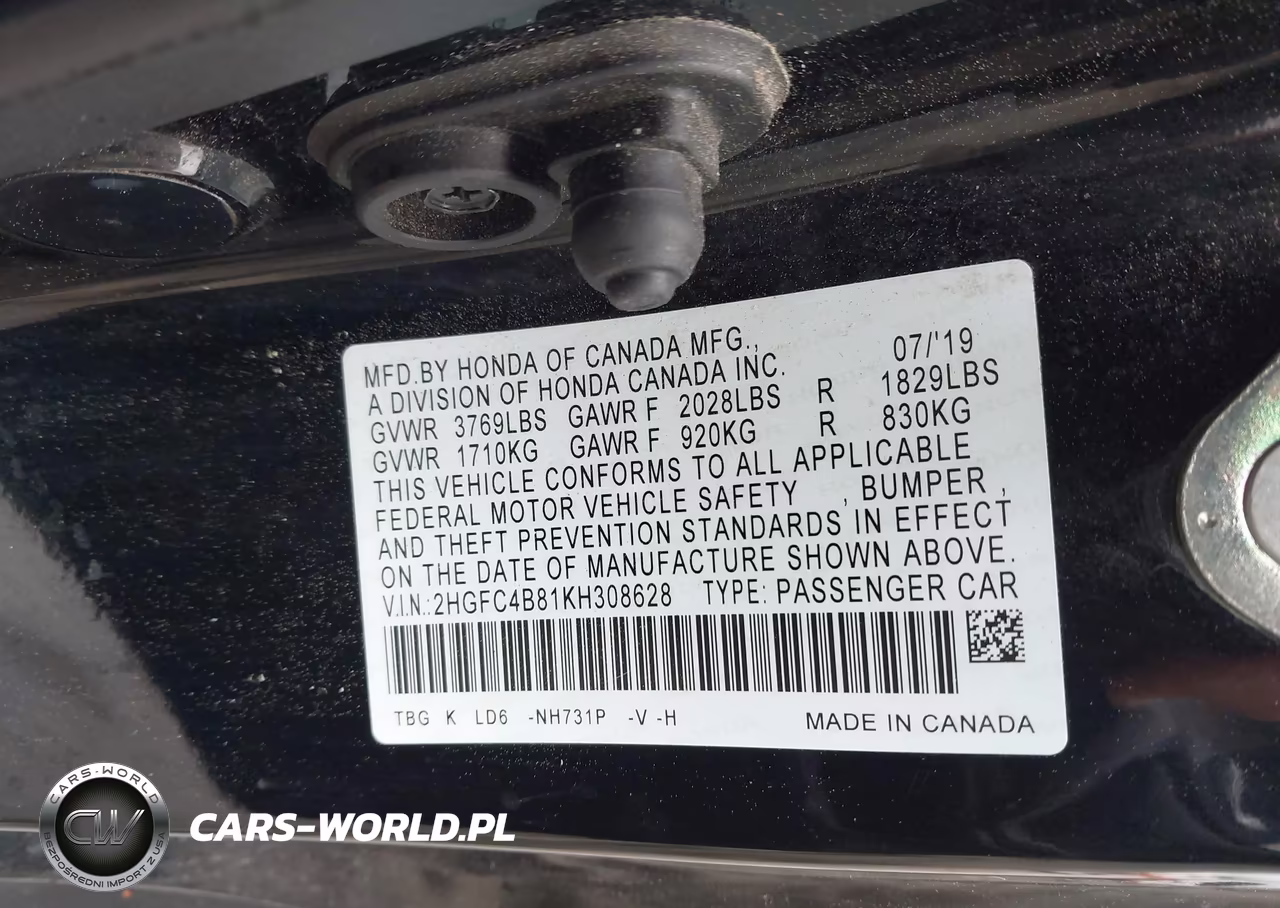 2019 Honda Civic Sport VIN:2HGFC4B81KH308628 - 9
