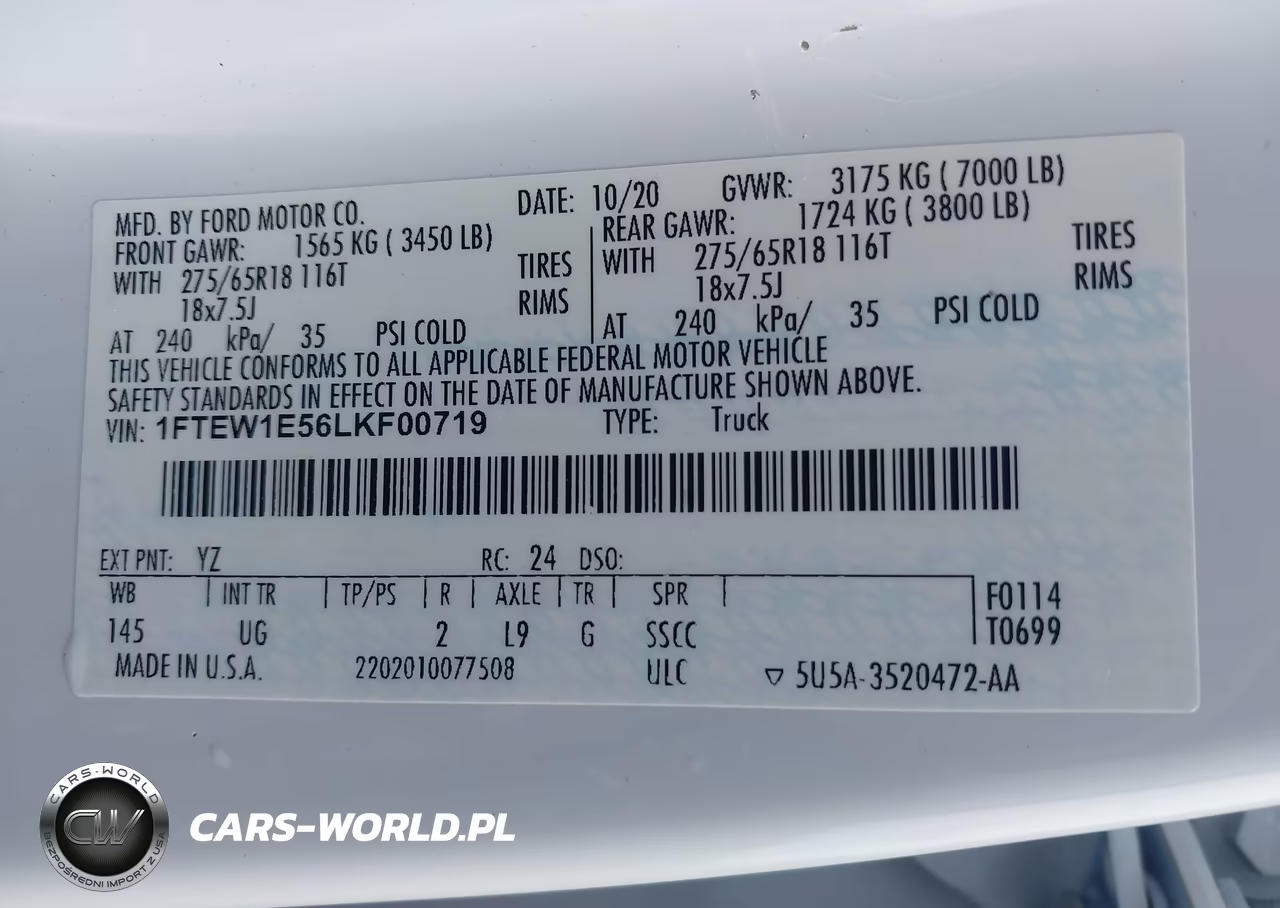 2020 Ford F-150 Xlt VIN:1FTEW1E56LKF00719 - 9