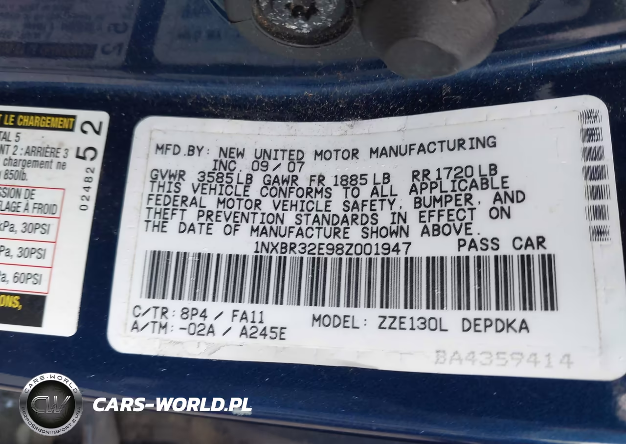 2008 Toyota Corolla Ce VIN:1NXBR32E98Z001947 - 9