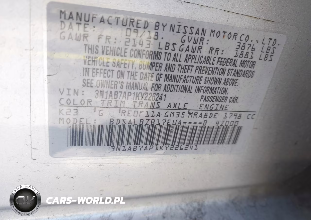 2019 Nissan Sentra S VIN:3N1AB7AP1KY226241 - 9