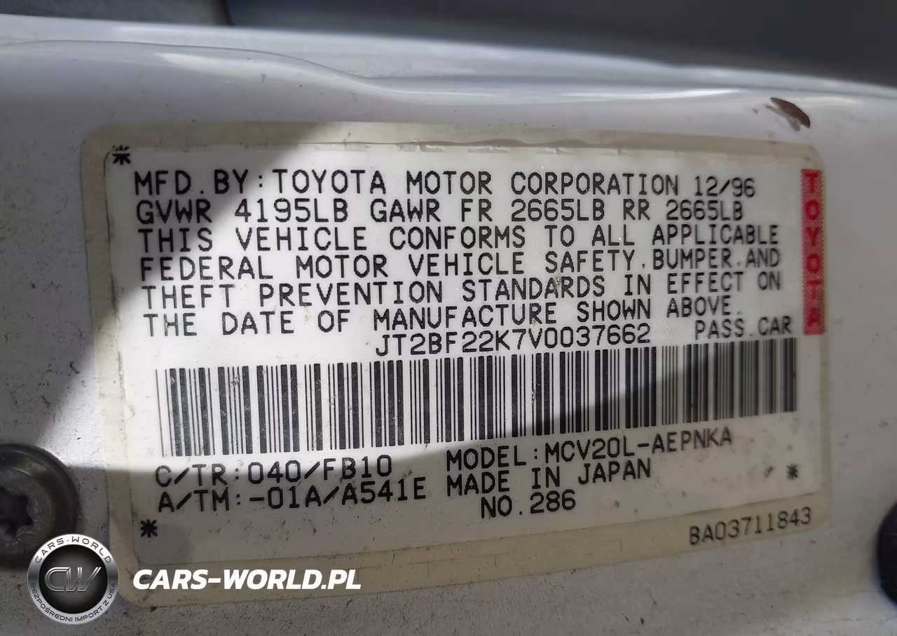 1997 Toyota Camry Le V6 VIN:JT2BF22K7V0037662 - 9