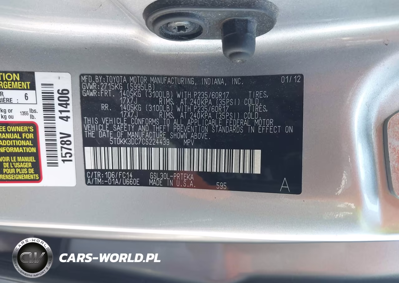 2012 TOYOTA SIENNA LE V6 8 PASSENGER VIN:5TDKK3DC7CS224439 - 9