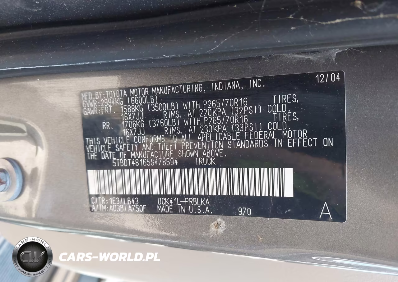 2005 Toyota Tundra Limited V8 VIN:5TBDT48165S478594 - 9