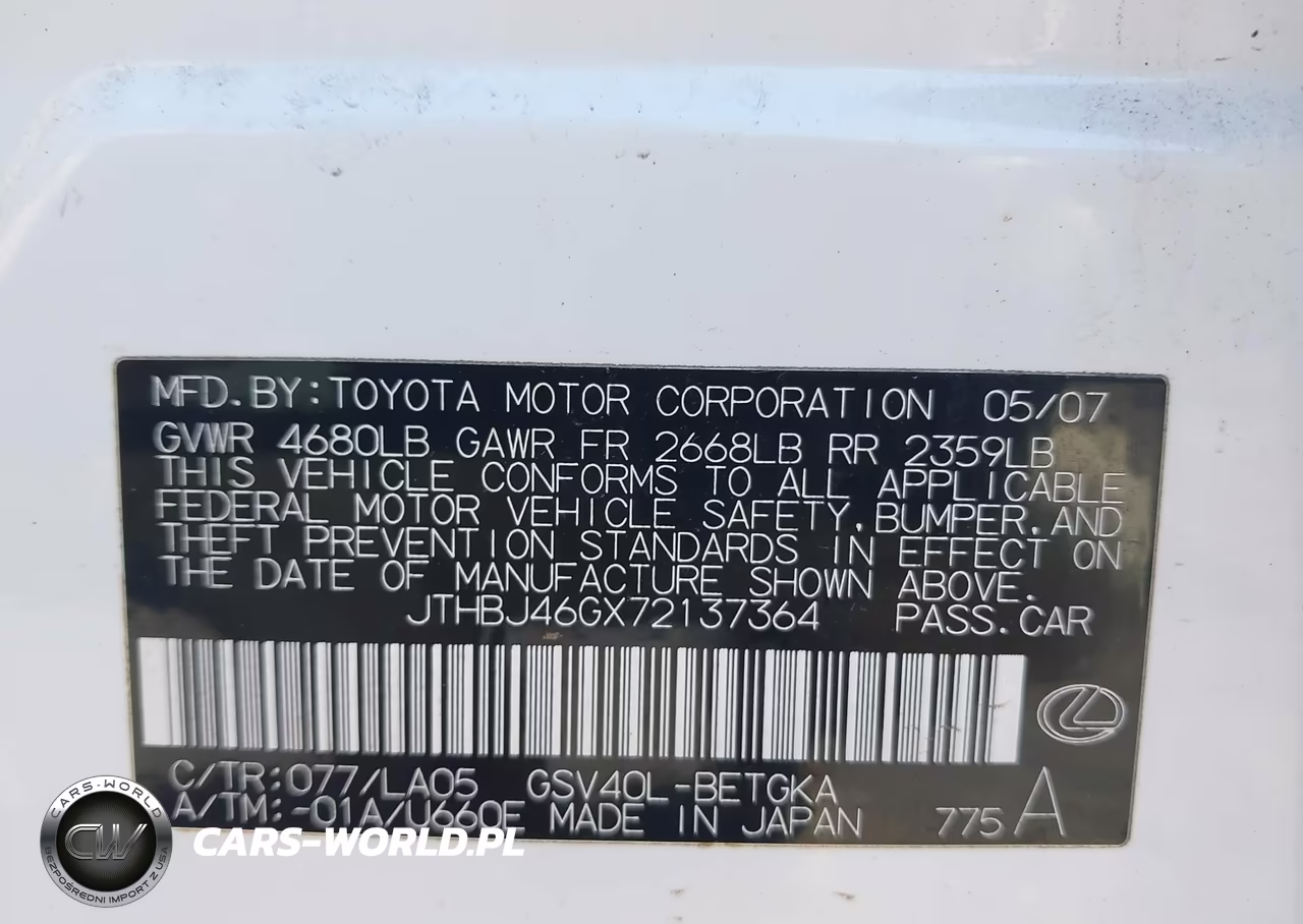 2007 Lexus Es 350 VIN:JTHBJ46GX72137364 - 9