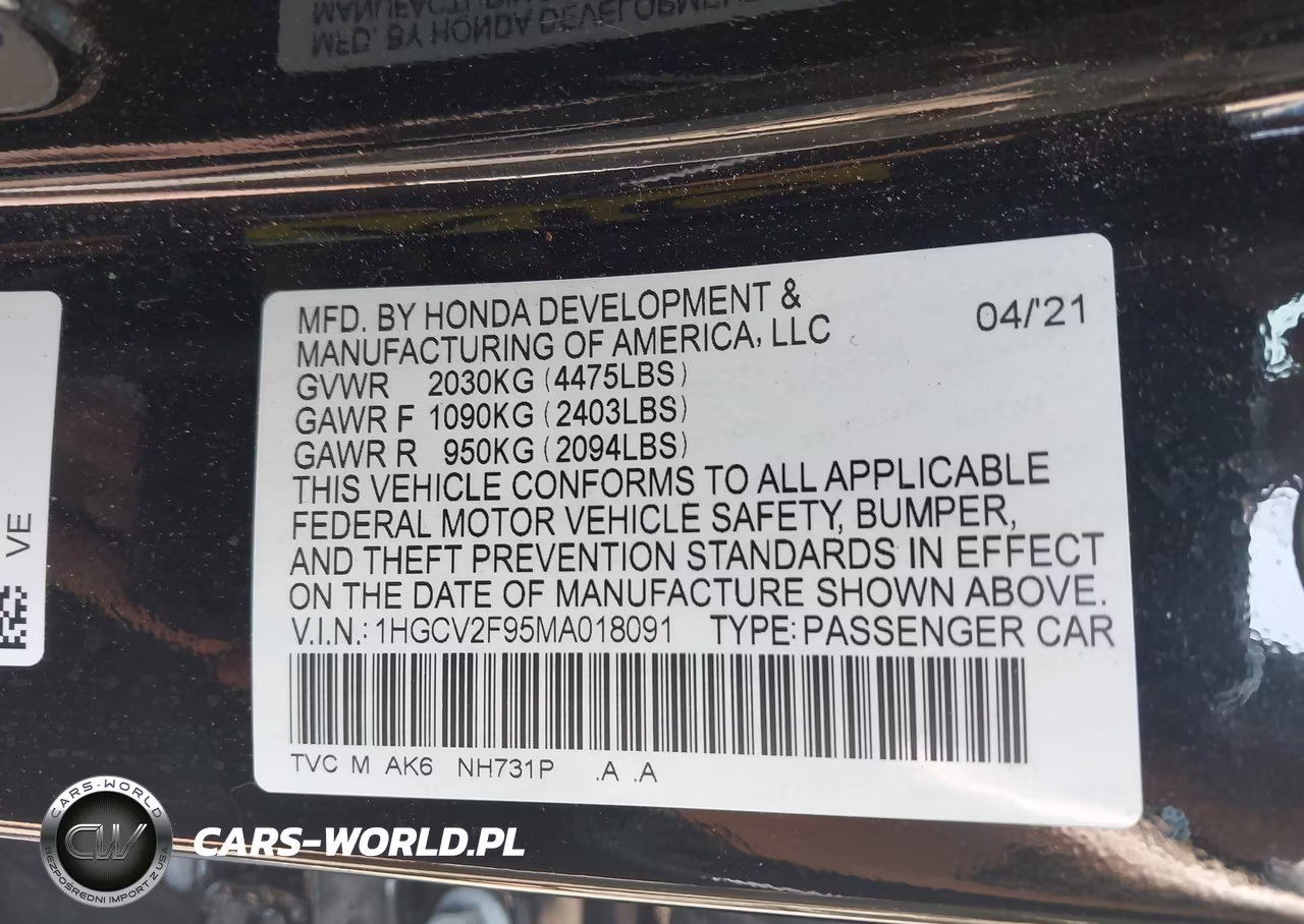 2021 Honda Accord Touring VIN:1HGCV2F95MA018091 - 9