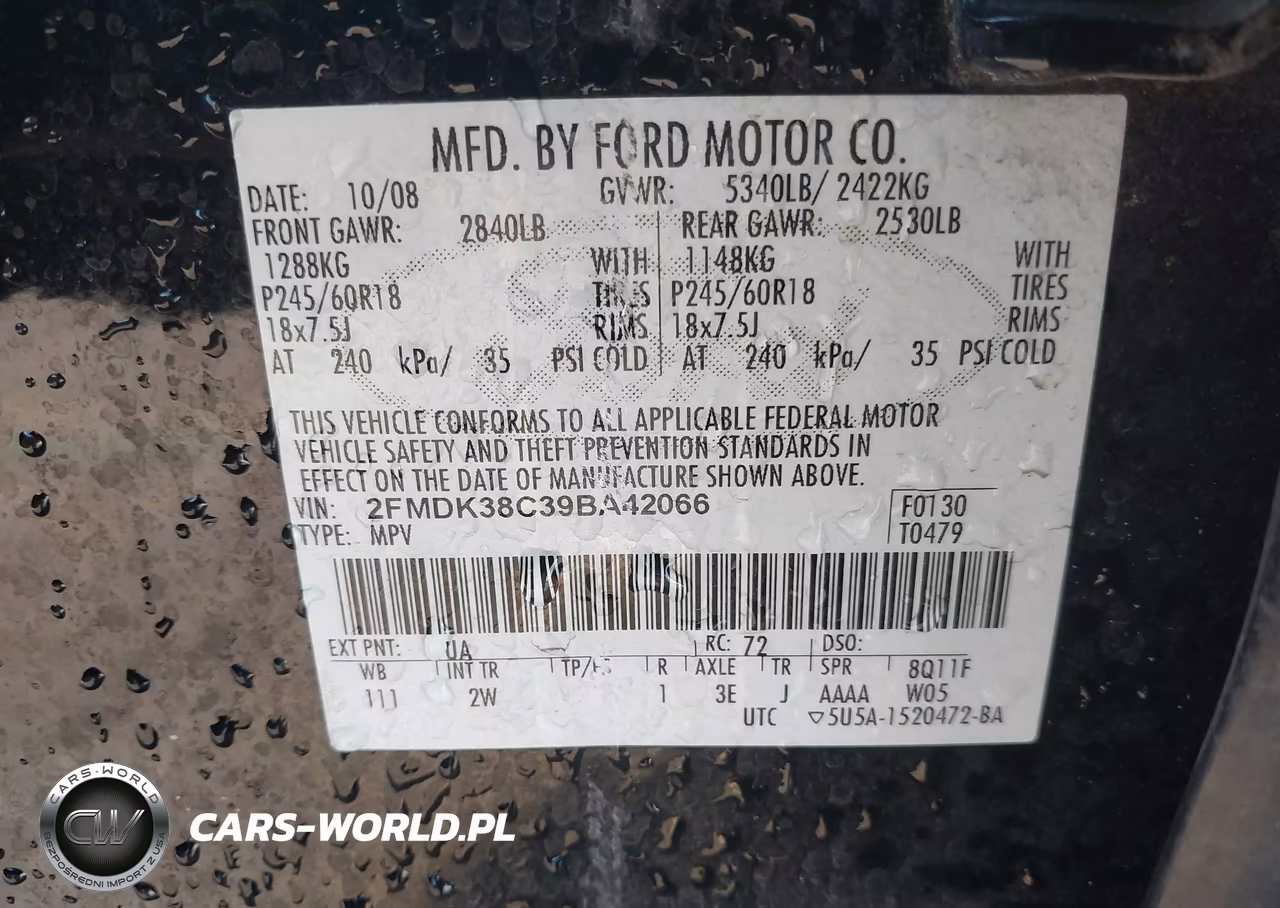 2009 Ford Edge Sel VIN:2FMDK38C39BA42066 - 9