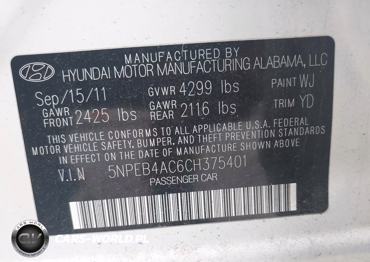2012 Hyundai Sonata Gls VIN:5NPEB4AC6CH375401 - 9