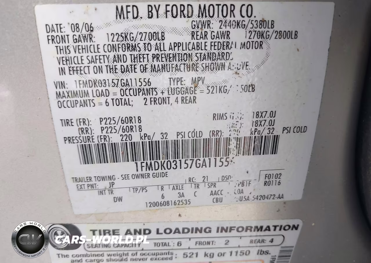 2007 Ford Freestyle VIN:1FDMK03157GA11556 - 9