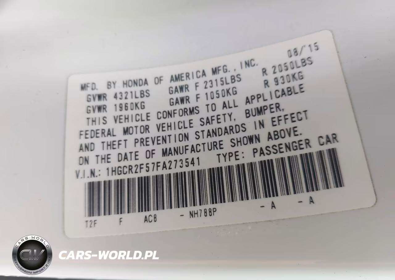 2015 Honda Accord Sport VIN:1HGCR2F57FA273541 - 9
