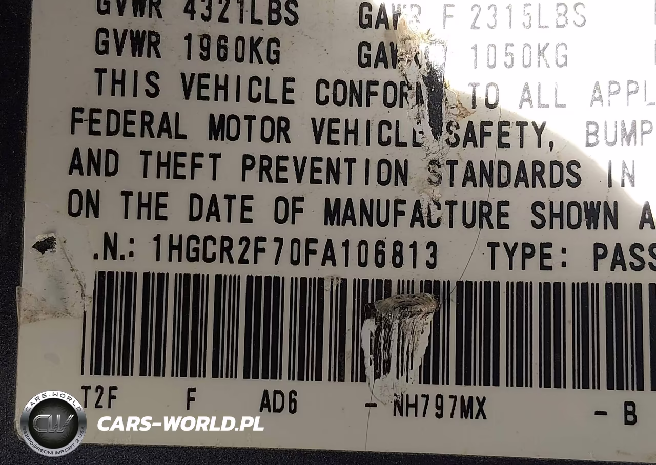 2015 Honda Accord Ex VIN:1HGCR2F70FA106813 - 9