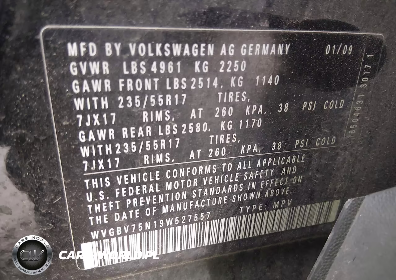 2009 Volkswagen Tiguan Se VIN:WVGBV75N19W527557 - 9