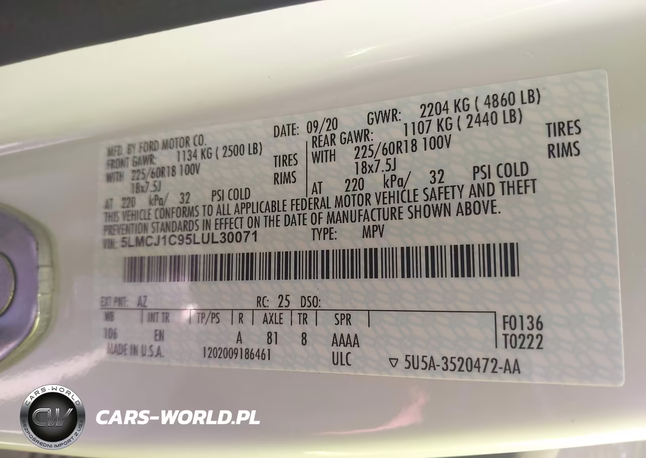 2020 Lincoln Corsair Standard VIN:5LMCJ1C95LUL30071 - 9
