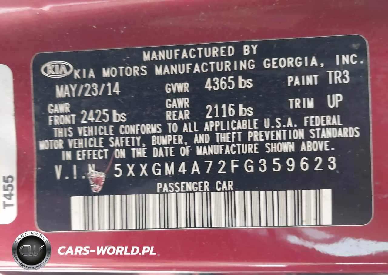 2015 Kia Optima Lx VIN:5XXGM4A72FG359623 - 9