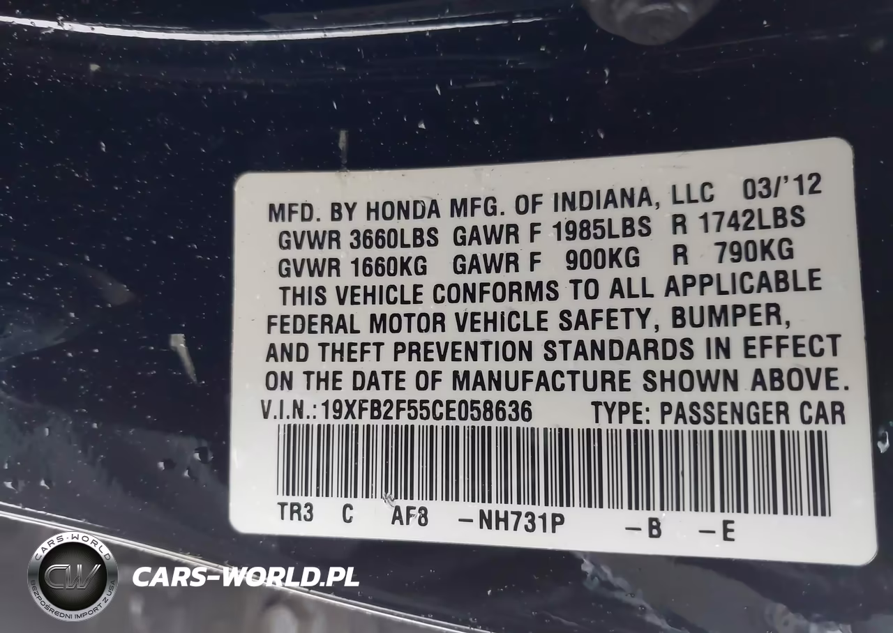 2012 Honda Civic Lx VIN:19XFB2F55CE058636 - 9