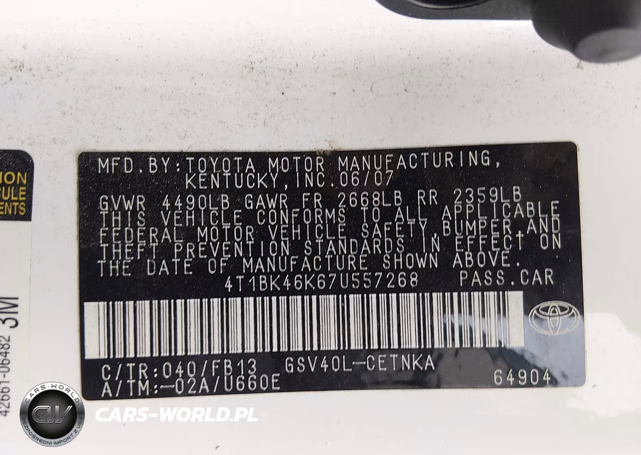 2007 Toyota Camry Le V6 VIN:4T1BK46K67U557268 - 9
