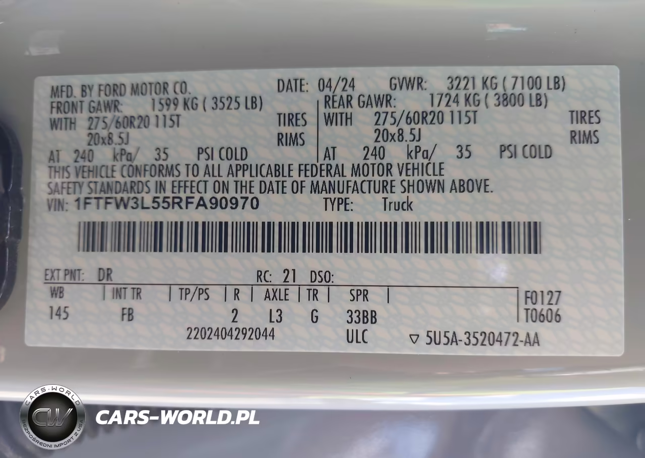 2024 Ford F-150 Xlt VIN:1FTFW3L55RFA90970 - 9