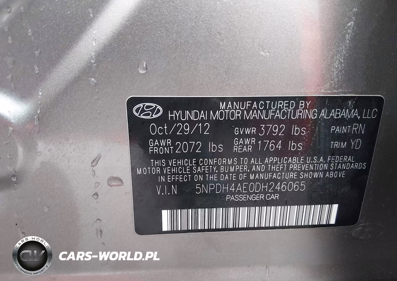 2013 Hyundai Elantra Gls VIN:5NPDH4AE0DH246065 - 9
