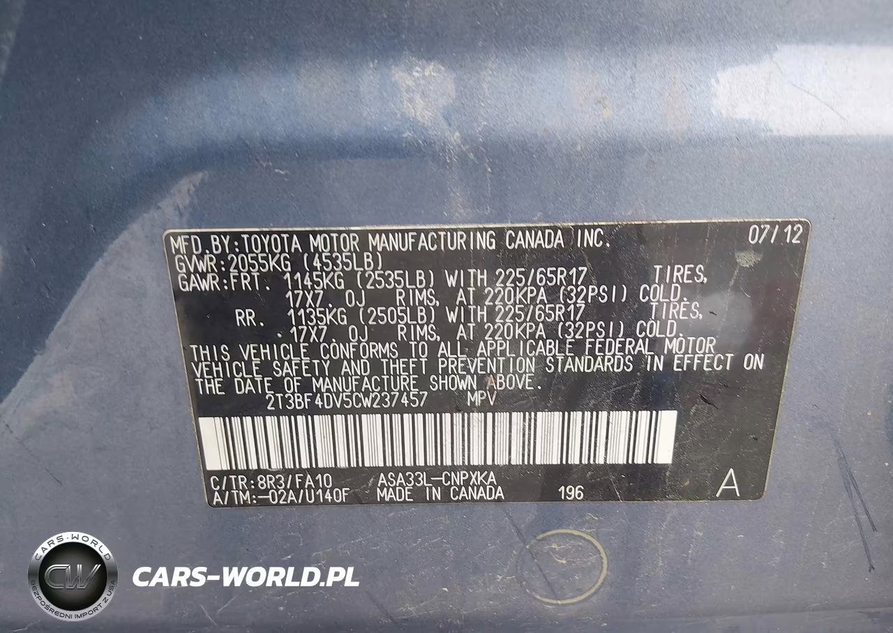 2012 Toyota Rav4 VIN:2T3BF4DV5CW237457 - 9