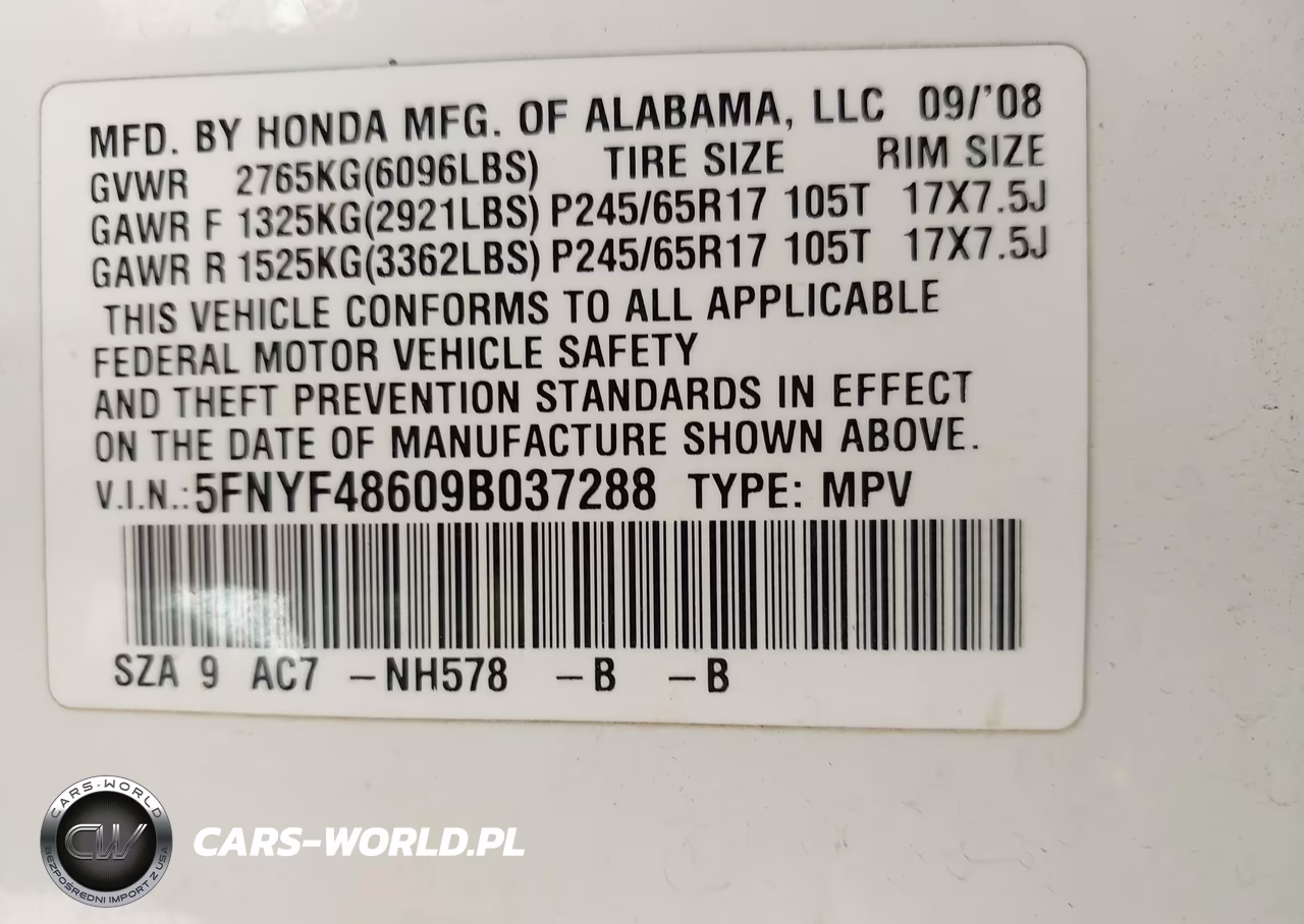 2009 Honda Pilot Ex-L VIN:5FNYF48609B037288 - 9