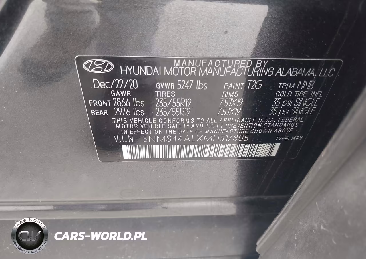 2021 Hyundai Santa Fe Limited VIN:5NMS44ALXMH317805 - 9