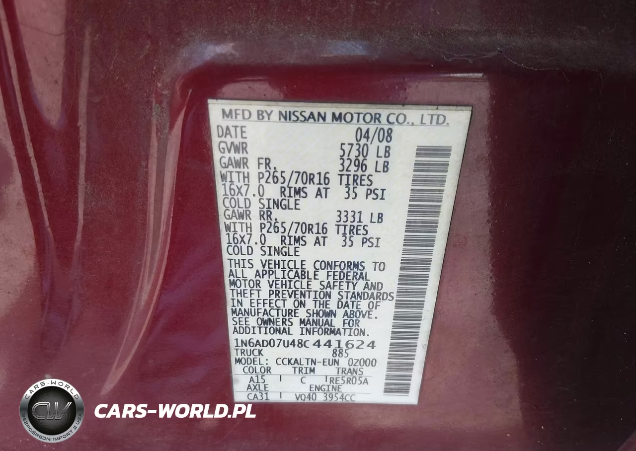 2008 Nissan Frontier Se VIN:1N6AD07U48C441624 - 9