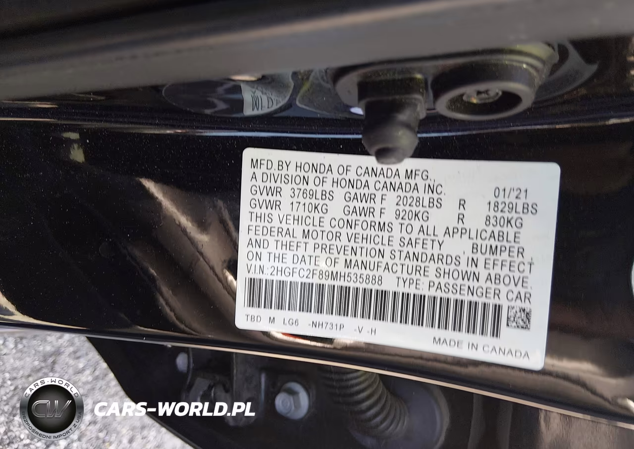 2021 Honda Civic Sport VIN:2HGFC2F89MH535888 - 9