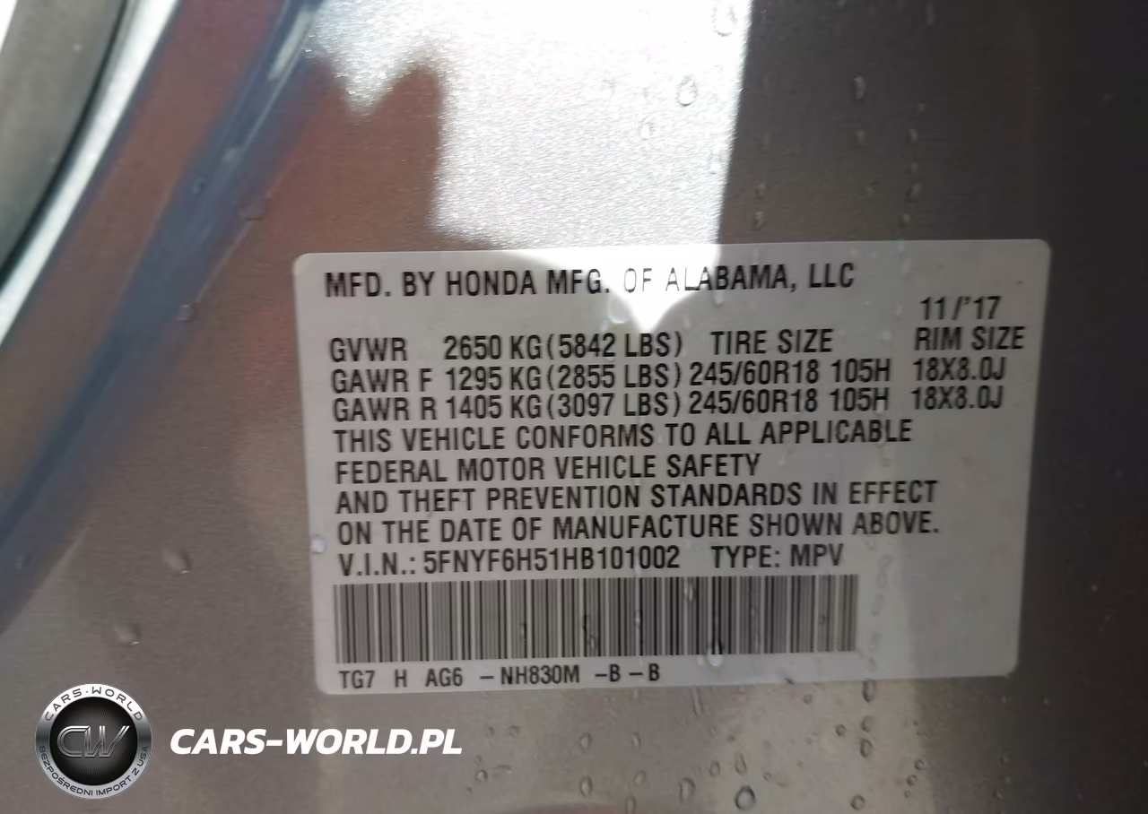 2017 Honda Pilot Ex-L VIN:5FNYF6H51HB101002 - 9