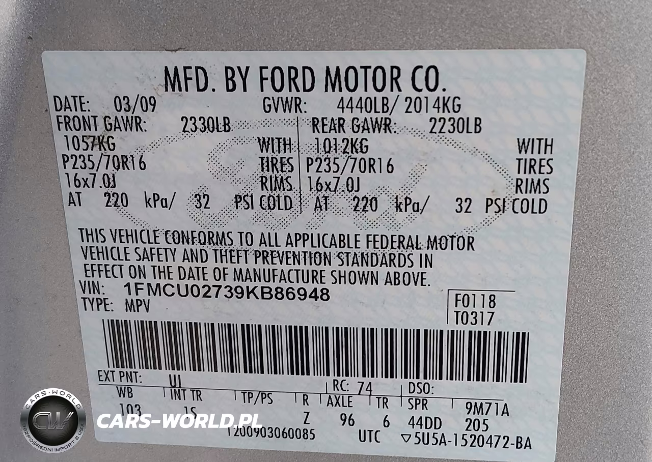 2009 Ford Escape Xls-Xls Manual VIN:1FMCU02739KB86948 - 9