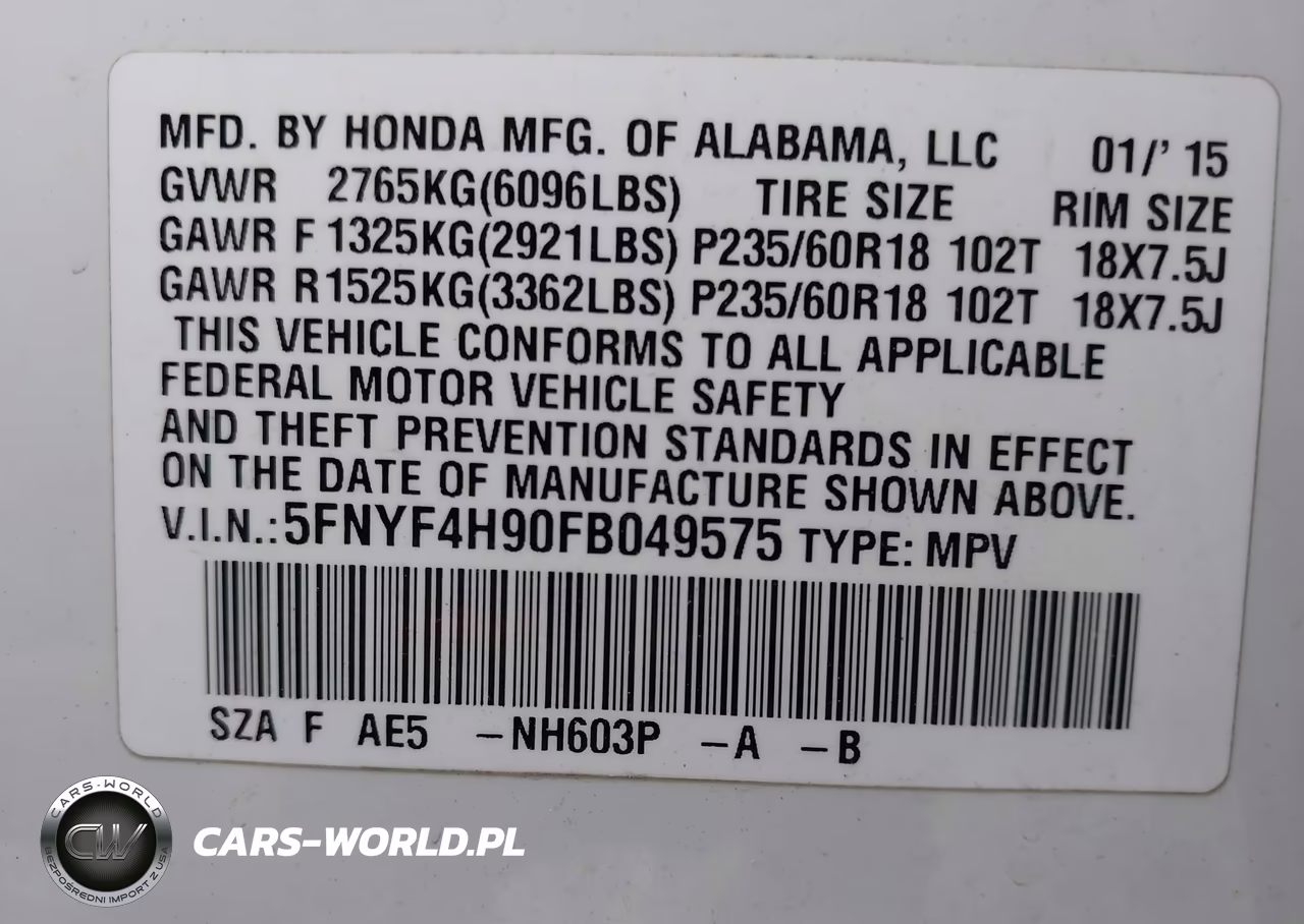 2015 Honda Pilot Touring VIN:5FNYF4H90FB049575 - 9