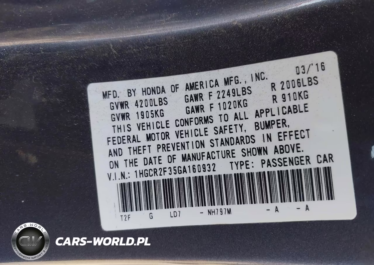 2016 Honda Accord Lx VIN:1HGCR2F35GA160932 - 9
