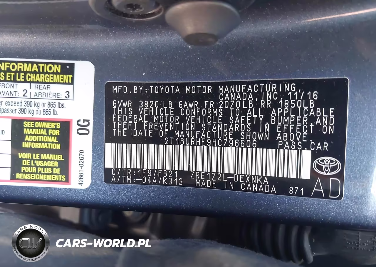 2017 Toyota Corolla Le VIN:2T1BURHE9HC796606 - 9