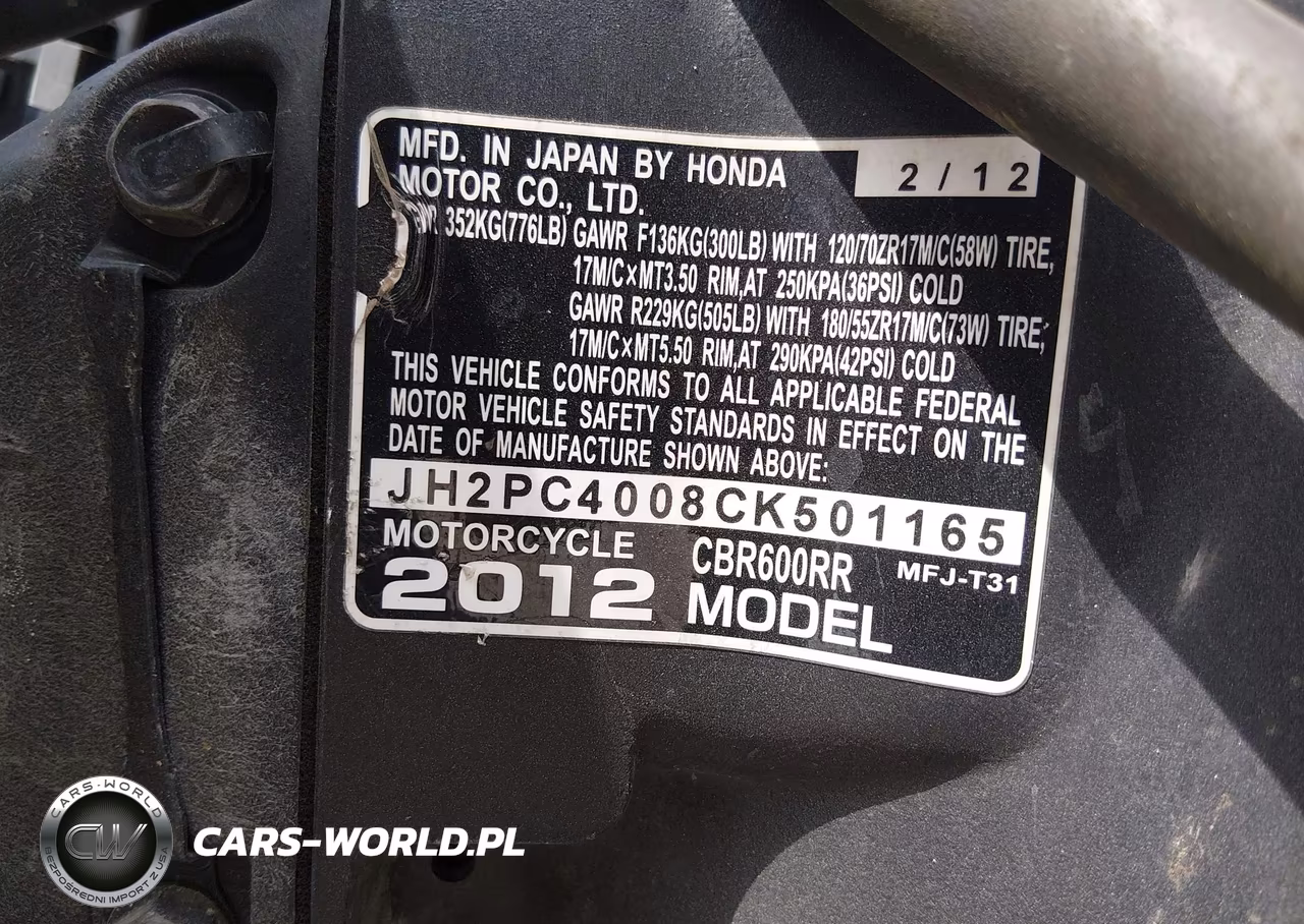 2012 Honda Cbr600 Rr VIN:JH2PC4008CK501165 - 10