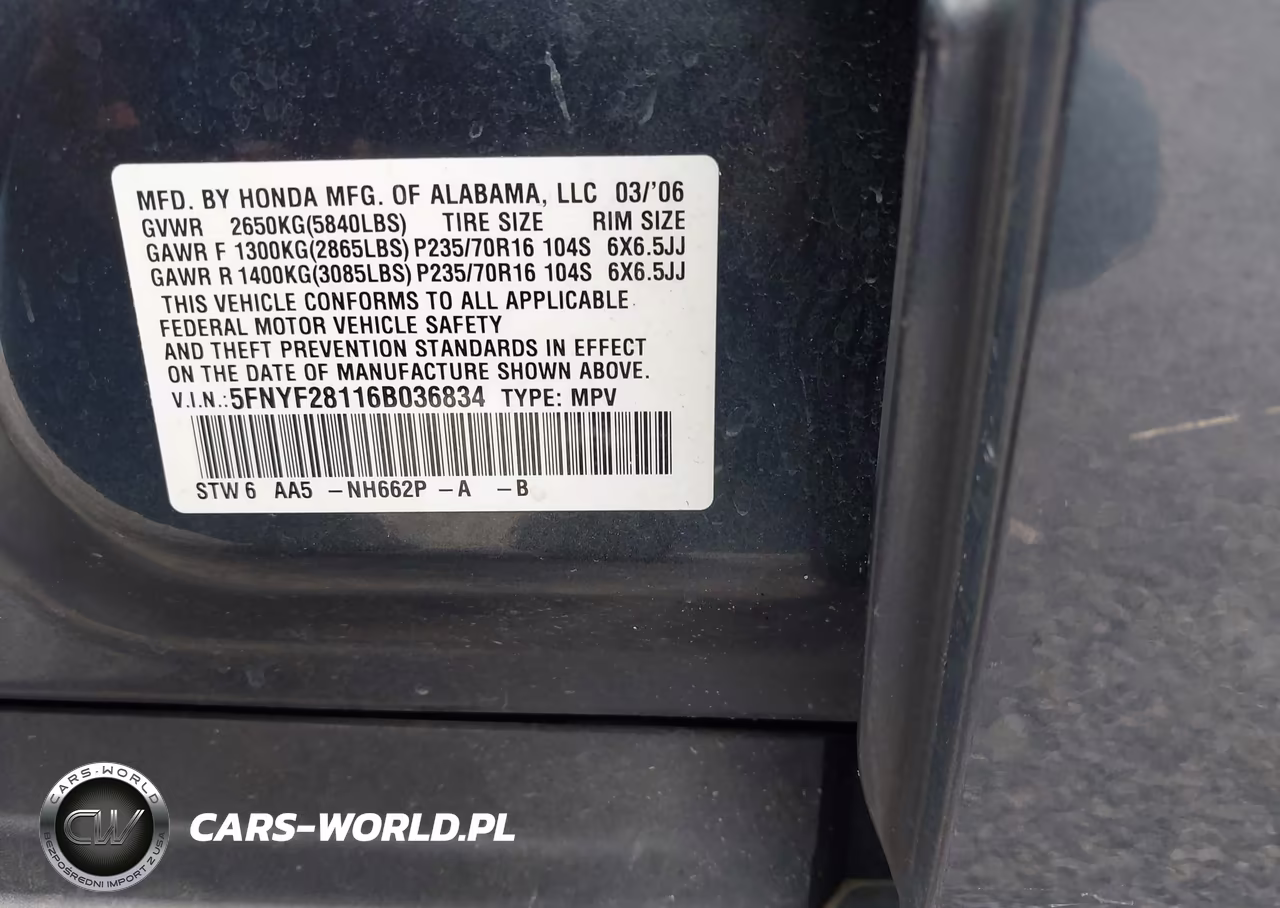 2006 Honda Pilot Lx VIN:5FNYF28116B036834 - 9