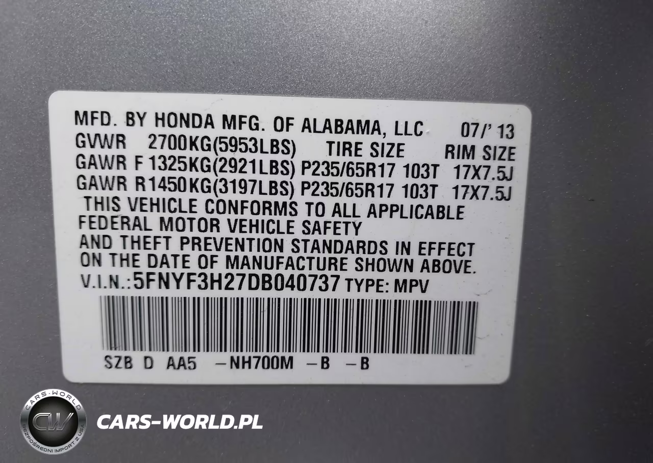 2013 Honda Pilot Lx VIN:5FNYF3H27DB040737 - 9