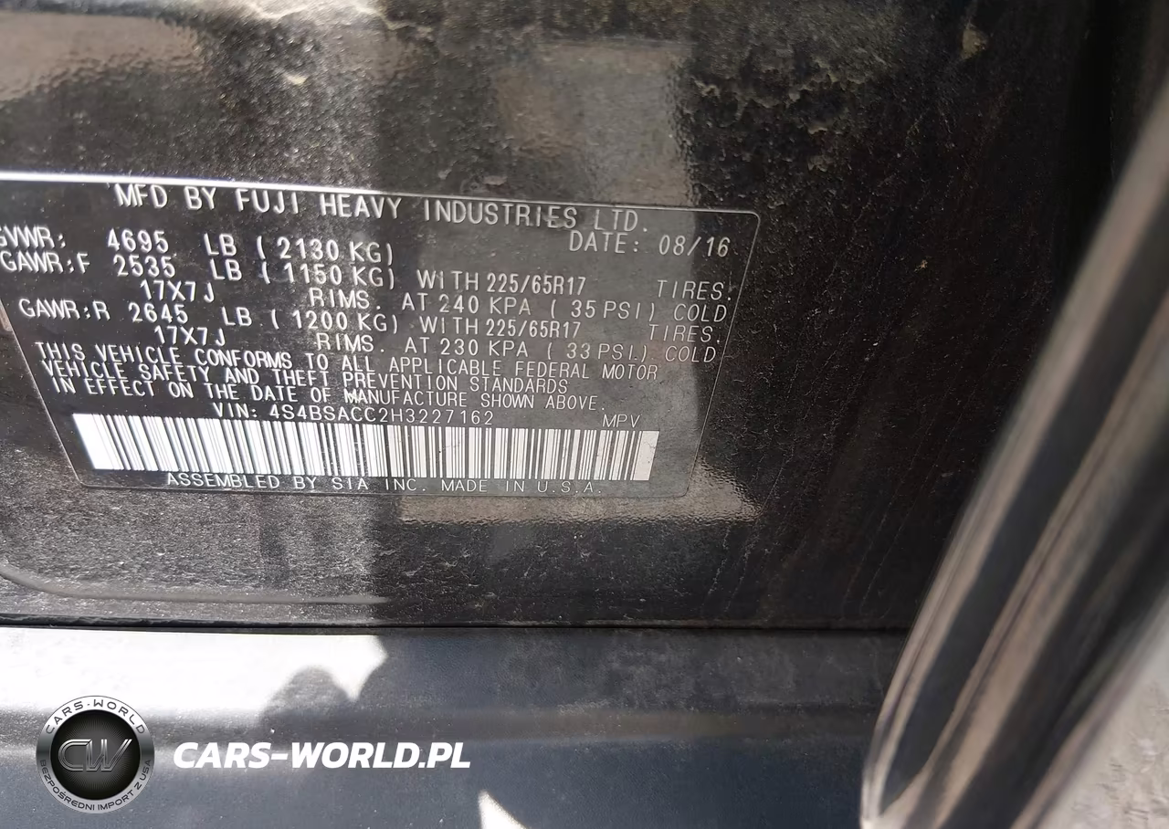 2017 Subaru Outback 2.5I Premium VIN:4S4BSACC2H3227162 - 9
