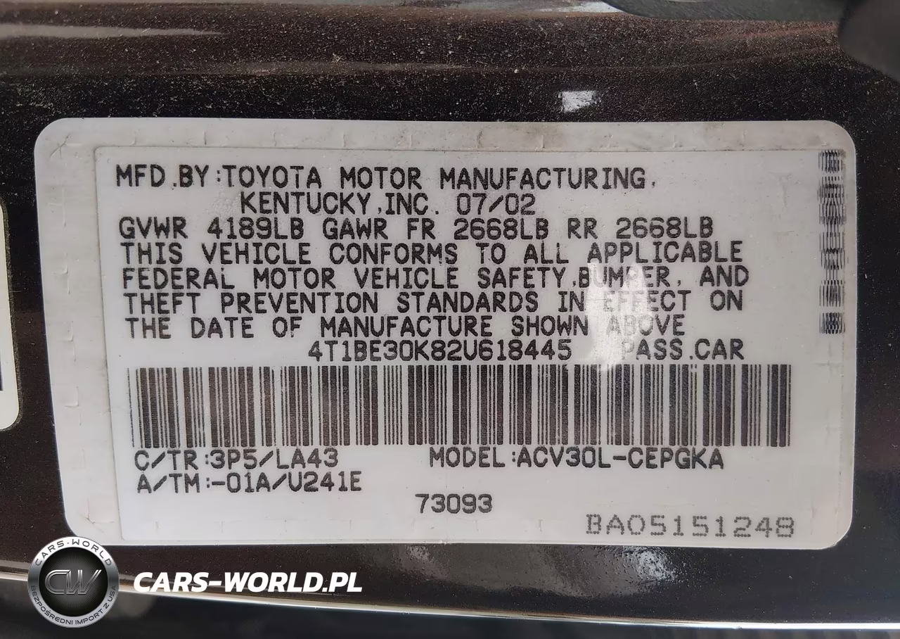 2002 Toyota Camry Xle VIN:4T1BE30K82U618445 - 9