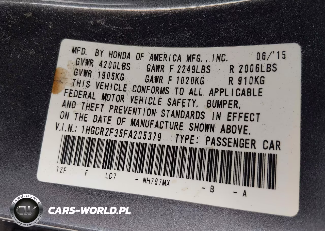 2015 Honda Accord Lx VIN:1HGCR2F35FA205379 - 9