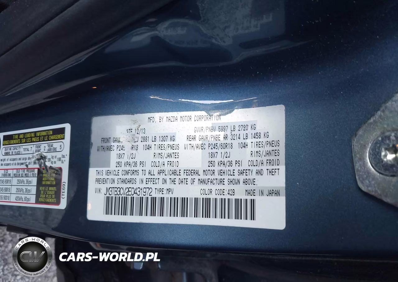 2014 Mazda Cx-9 Touring VIN:JM3TB3CV2E0431972 - 9