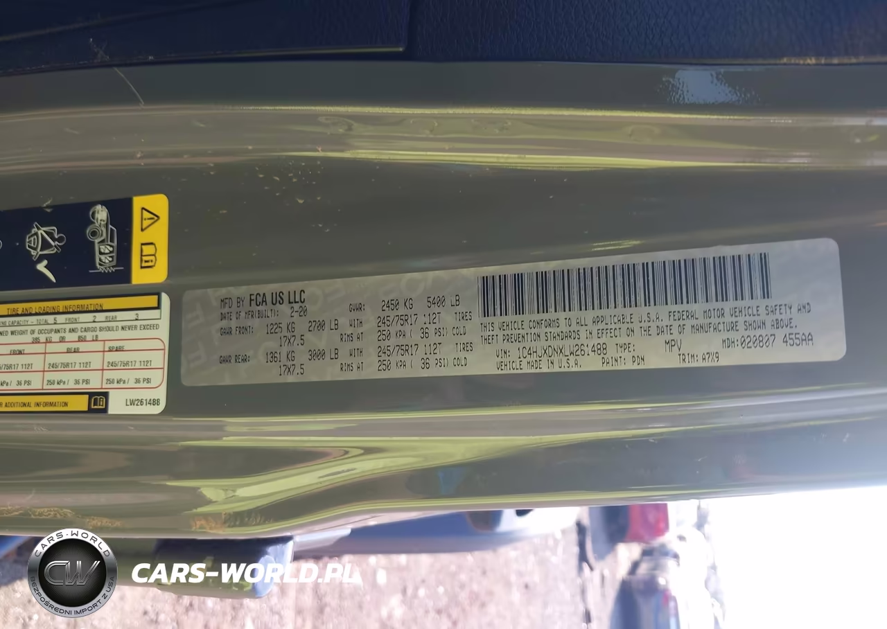 2020 Jeep Wrangler Unlimited Sport S 4X4 VIN:1C4HJXDNXLW261488 - 9