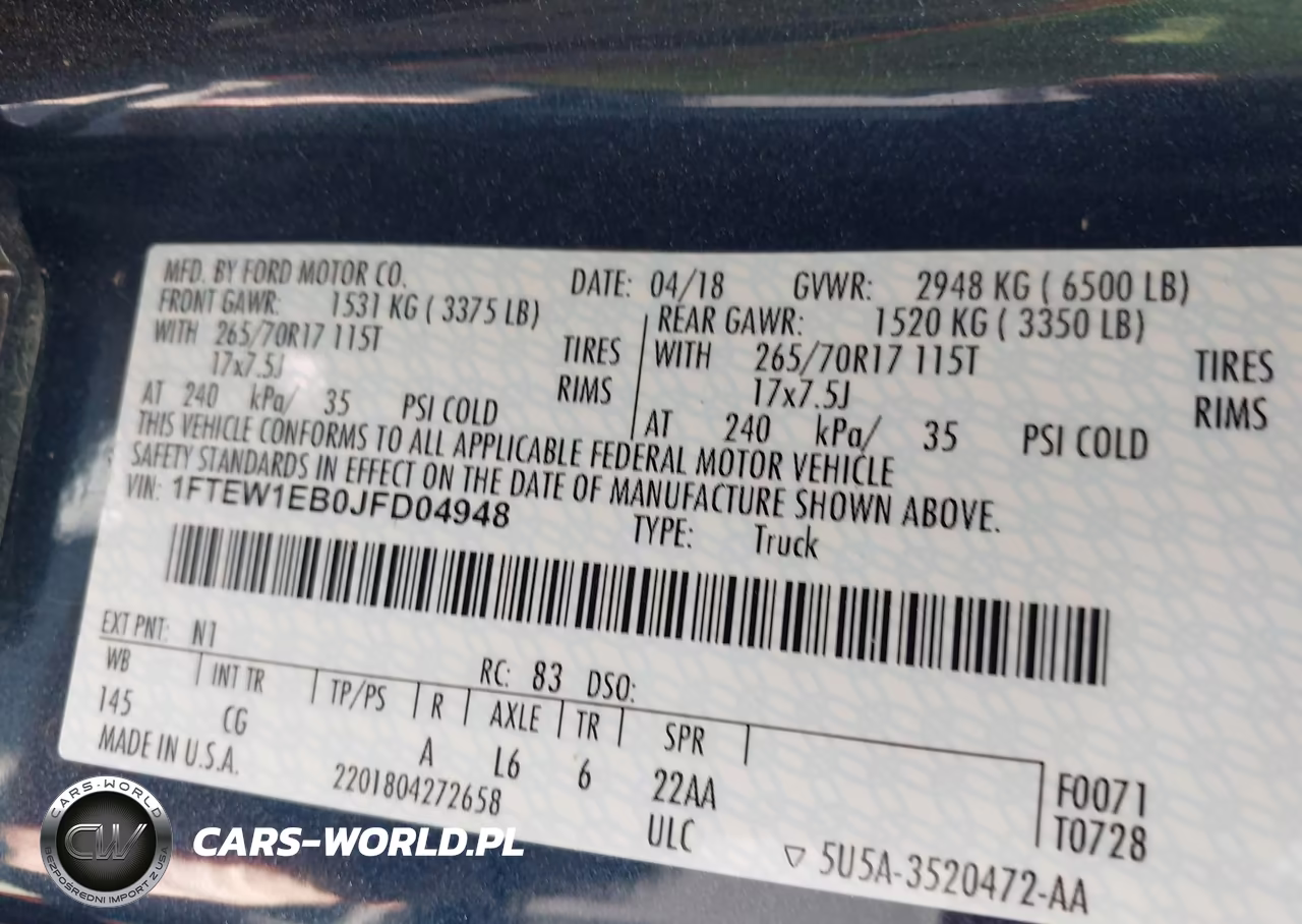 2018 Ford F-150 Xl VIN:1FTEW1EB0JFD04948 - 9