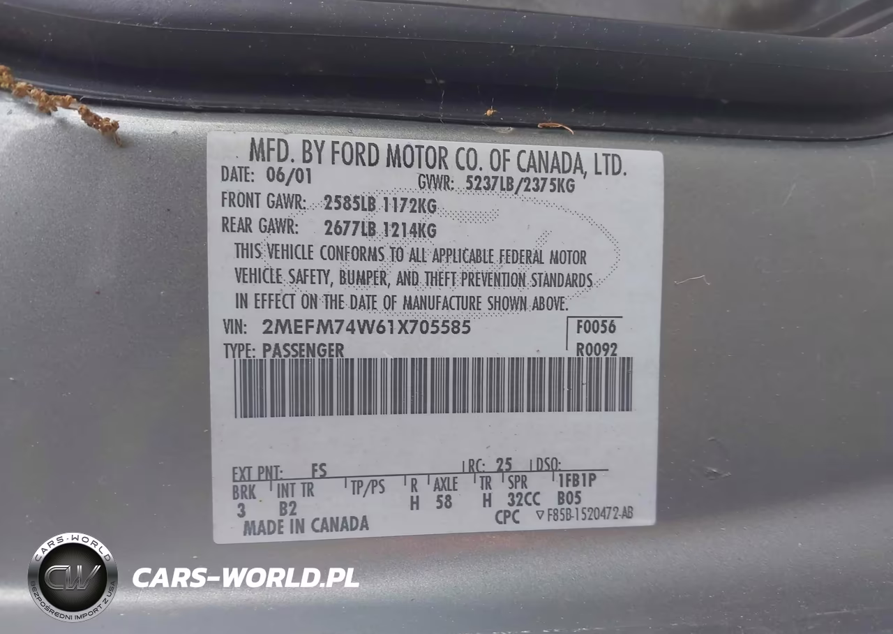 2001 Mercury Grand Marquis Gs VIN:2MEFM74W61X705585 - 9