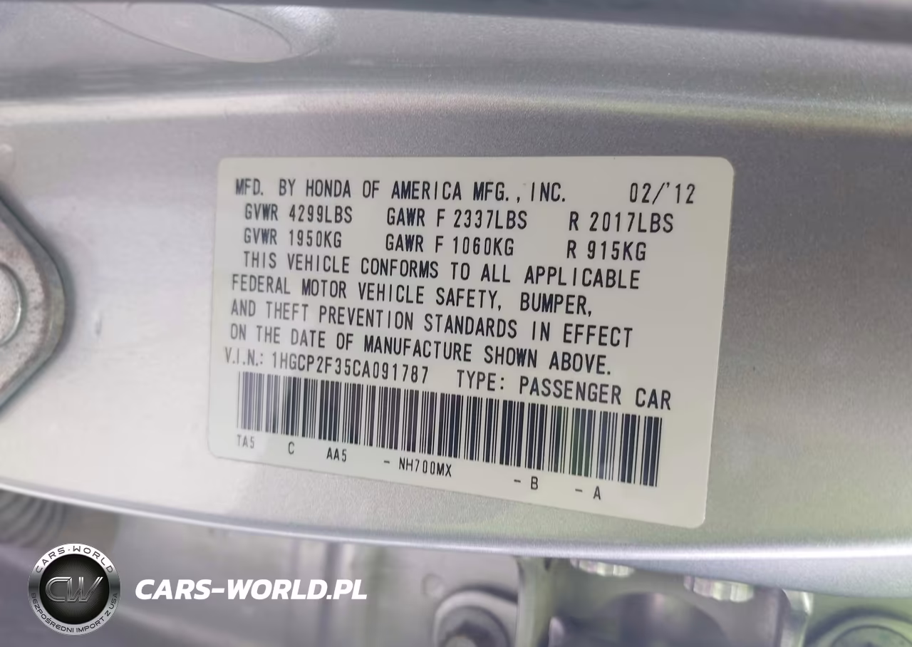 2012 Honda Accord 2.4 Lx VIN:1HGCP2F35CA091787 - 9