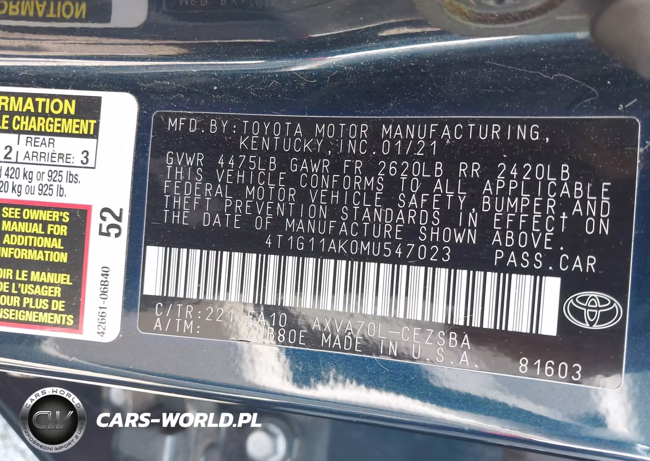 2021 Toyota Camry Se VIN:4T1G11AK0MU547023 - 9